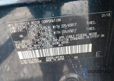 2018 Toyota Rav4 Le z USA, uszkodzony, nr VIN JTMZFREV6JJ172205